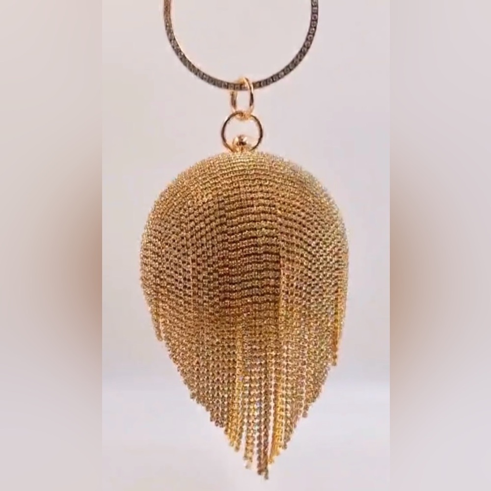 Evening Gold Crystal Ball Purse Bag Clutch Wristlet